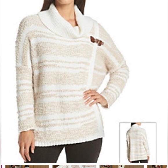 Calvin Klein Cream Pink sweater cape with buckle turtleneck M/L - Picture 1 of 10